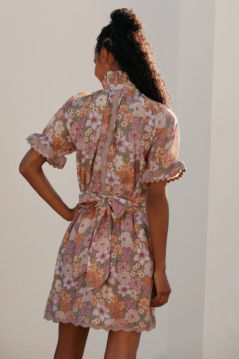 Sundays Evelyn Short-Sleeve Floral Mini Shirtdress