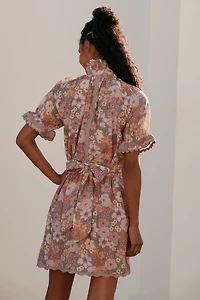 Sundays Evelyn Short-Sleeve Floral Mini Shirtdress