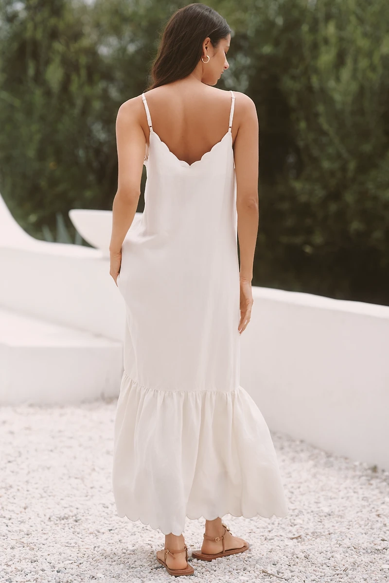 Sundays Amya Linen Blend Ruffle-Hem Midi Dress