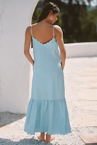 Sundays Amya Linen Blend Ruffle-Hem Midi Dress