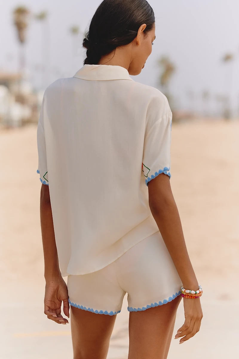 Flat White Embroidered Buttondown Shirt