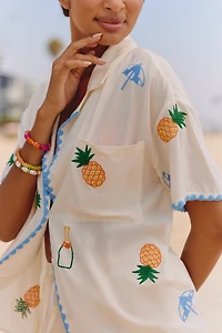Flat White Embroidered Buttondown Shirt