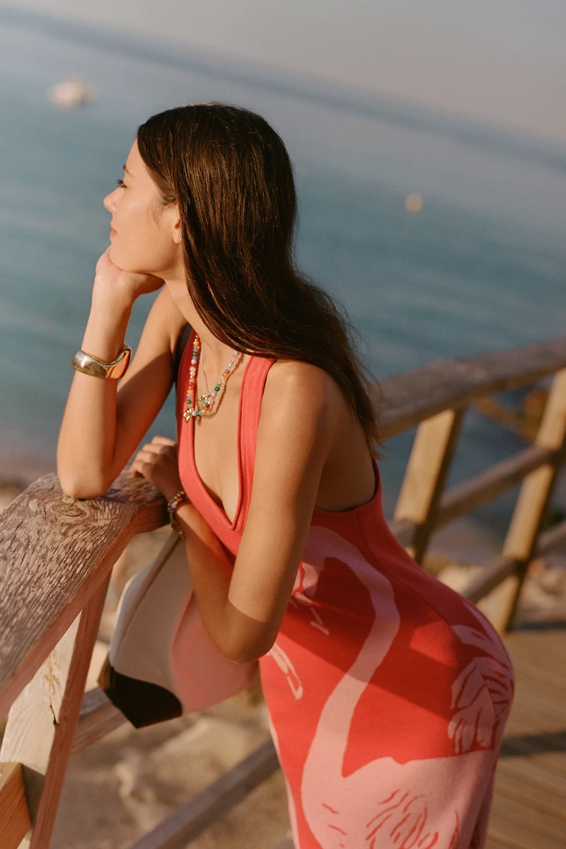 Celandine Flamingo Knit Midi Dress