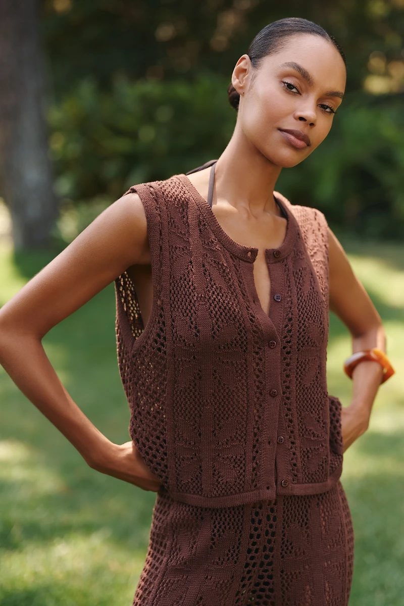 Celandine Bloom Crochet Button Front Top
