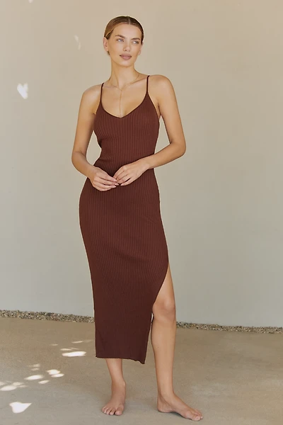 The Aimee Slim Ribbed Knit Midi Dress