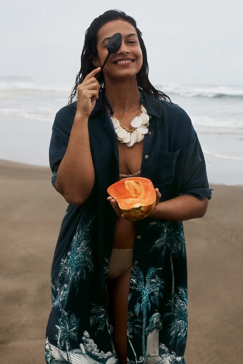 Celandine Long-Sleeve Sheer Maxi Shirt Dress