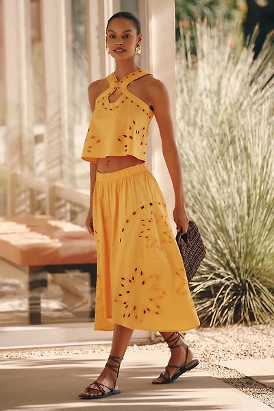 Celandine Sun Cutwork Midi Skirt