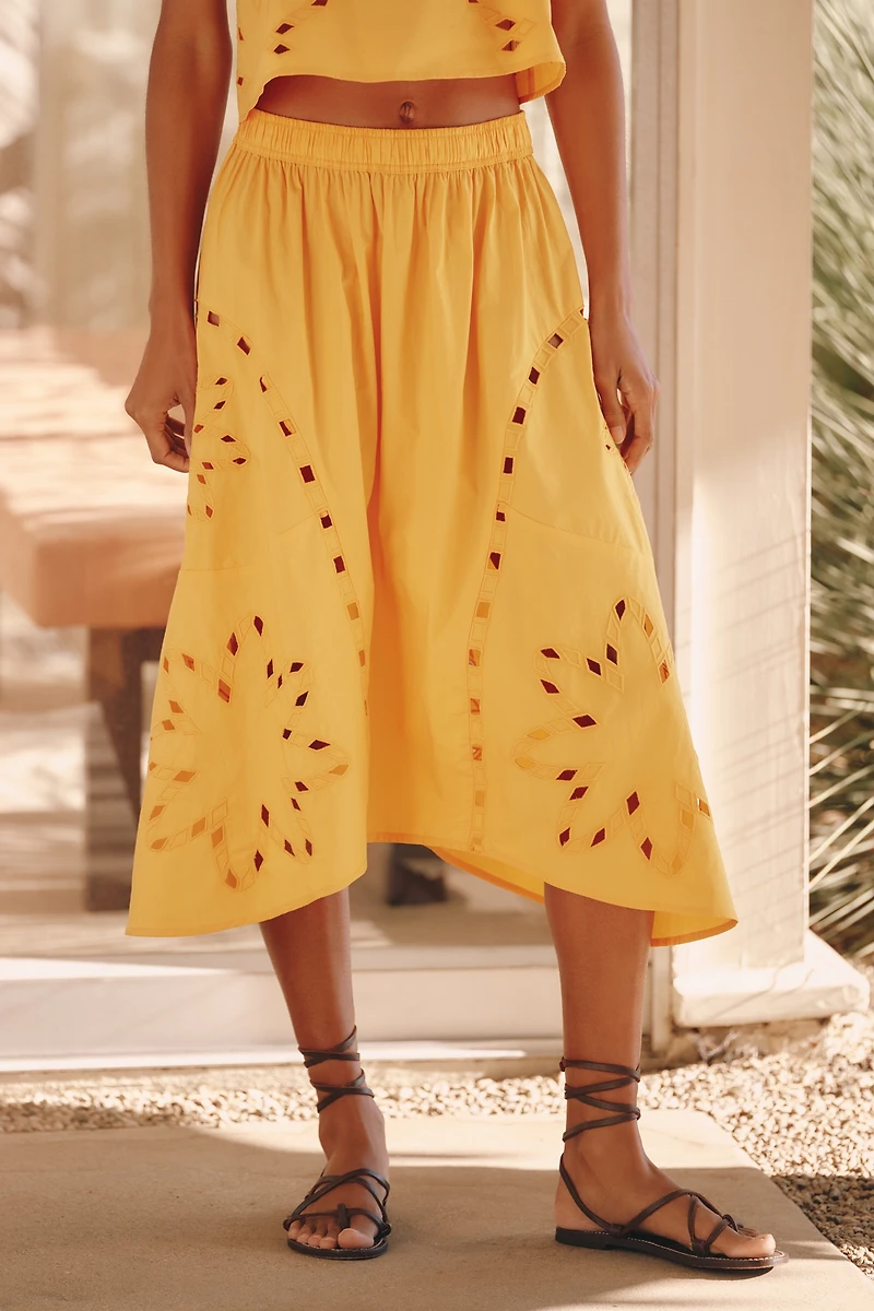 Celandine Sun Cutwork Midi Skirt
