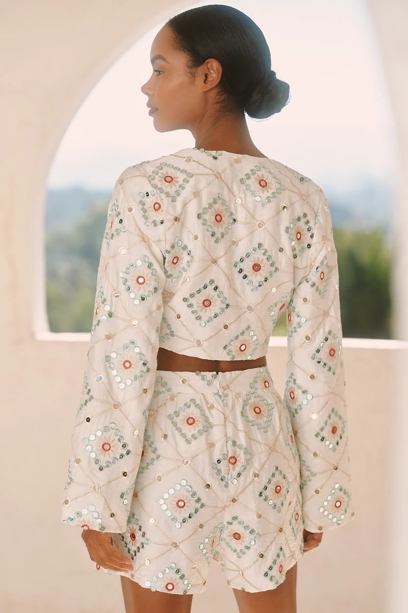 BLITHE Mirror Geo Long-Sleeve Tie-Front Top