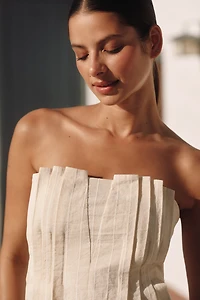 &.Layered Sleeveless Cotton-Linen Pleated Top