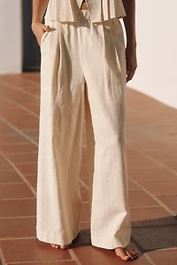 &.Layered Linen Blend Gathered Wide-Leg Pants
