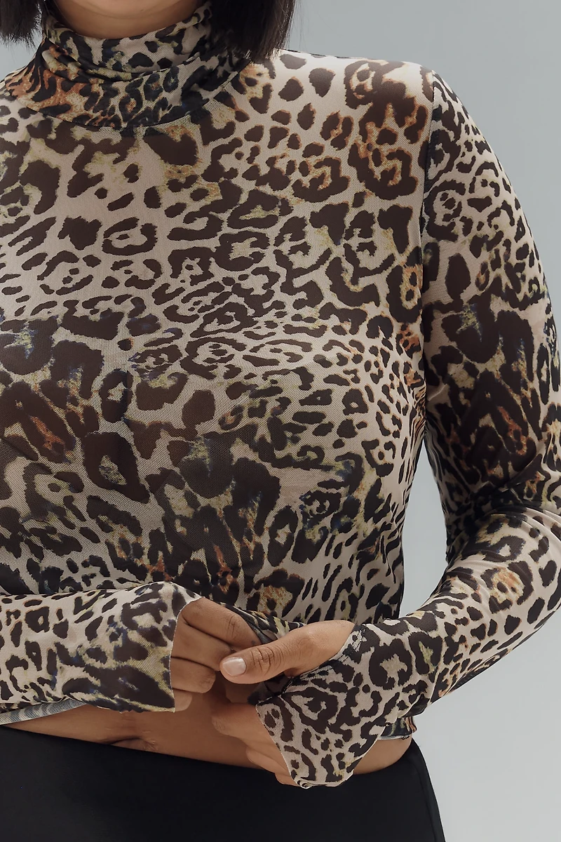 AFRM Zadie Plus Long-Sleeve Turtleneck Mesh Top