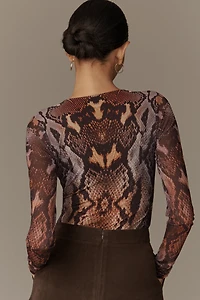 AFRM Lace-Up Mesh Long-Sleeve Bodysuit