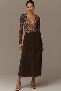 AFRM Lace-Up Mesh Long-Sleeve Bodysuit