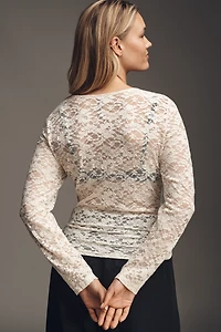 By Anthropologie Long-Sleeve Lace Crew-Neck Top