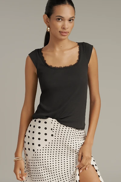 Maeve Lace-Trim Cap-Sleeve Shirt