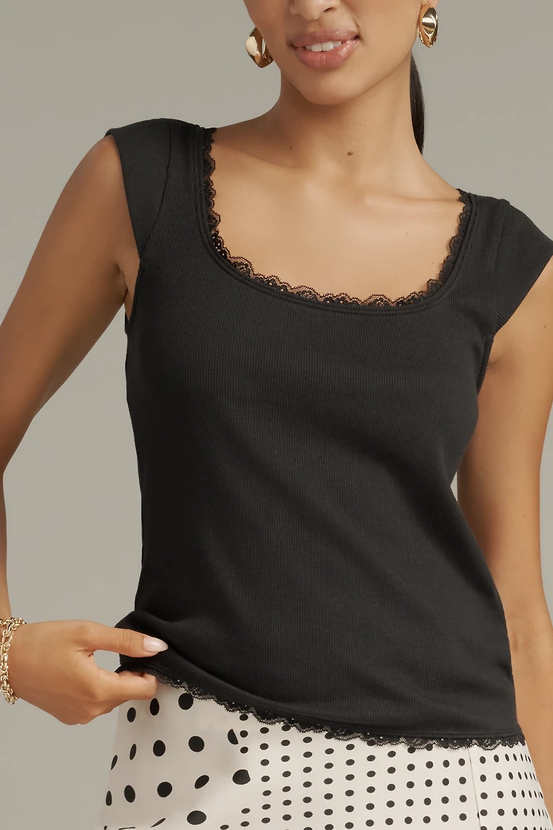 Maeve Lace-Trim Cap-Sleeve Shirt