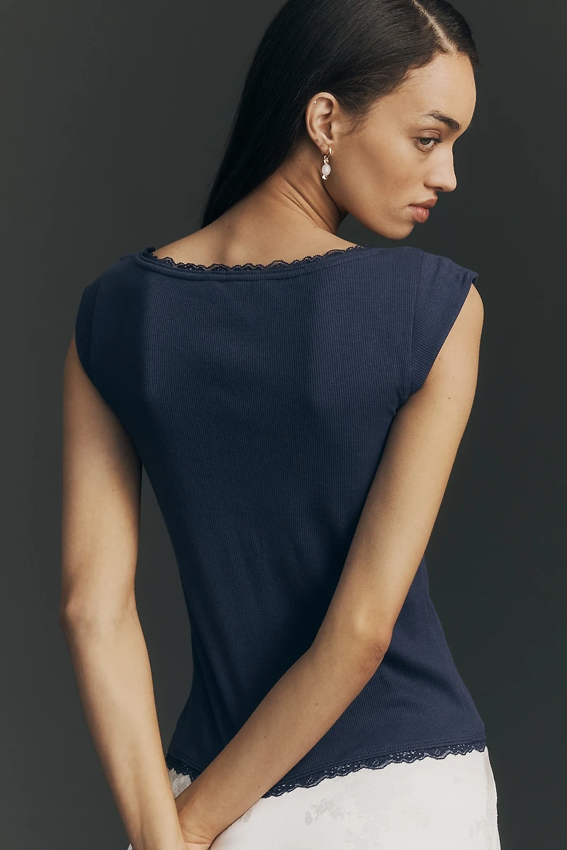 Maeve Lace-Trim Cap-Sleeve Shirt