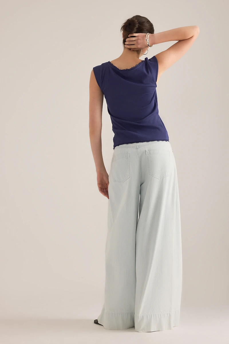 Maeve Lace-Trim Cap-Sleeve Shirt