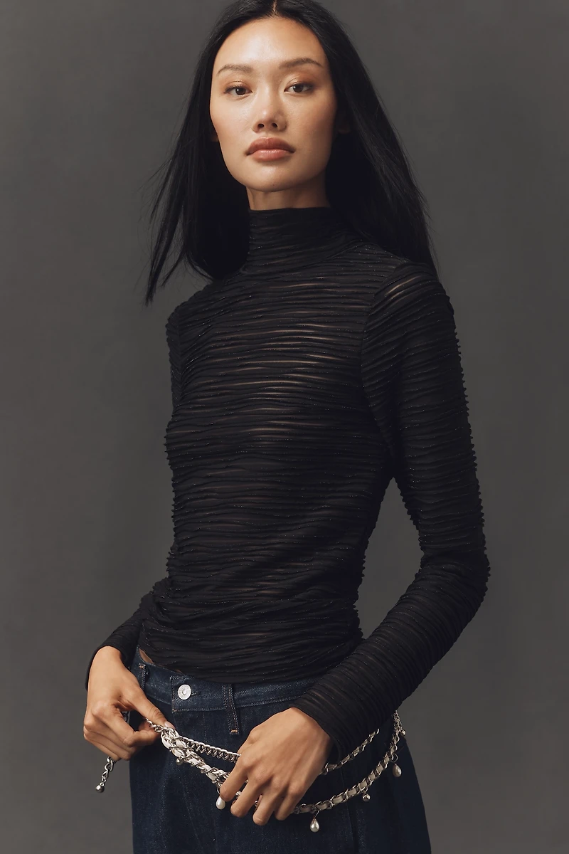 Pilcro Metallic Textured Turtleneck Top