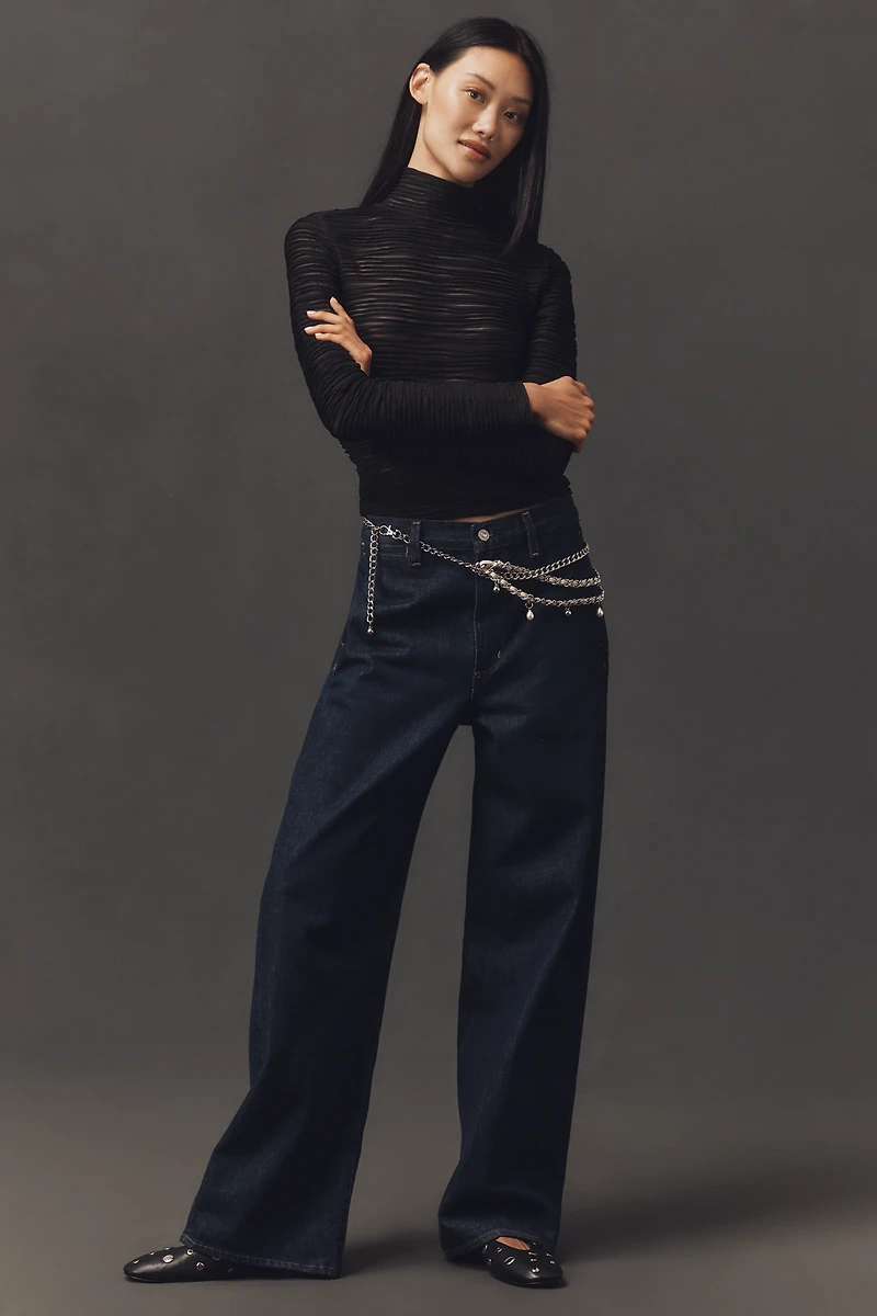 Pilcro Metallic Textured Turtleneck Top