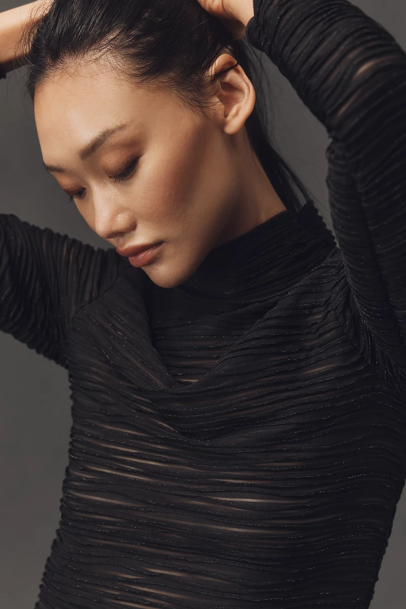 Pilcro Metallic Textured Turtleneck Top
