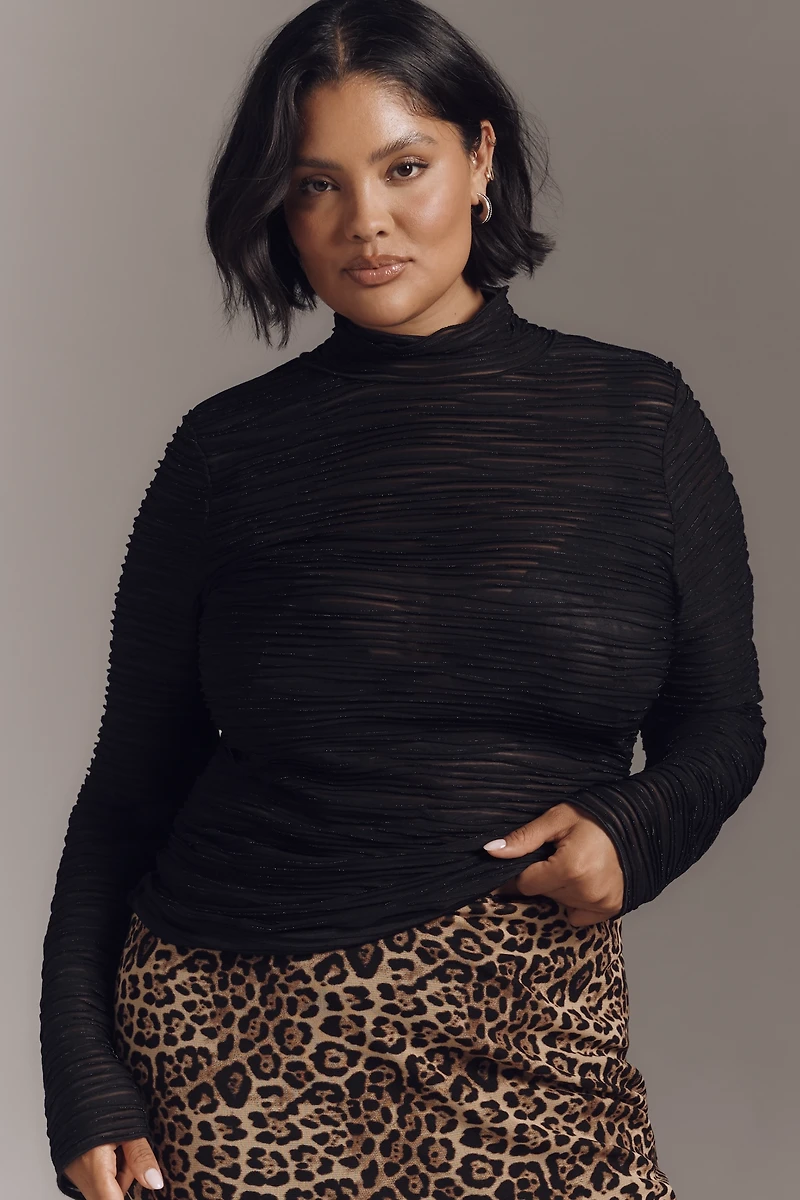 Pilcro Metallic Textured Turtleneck Top