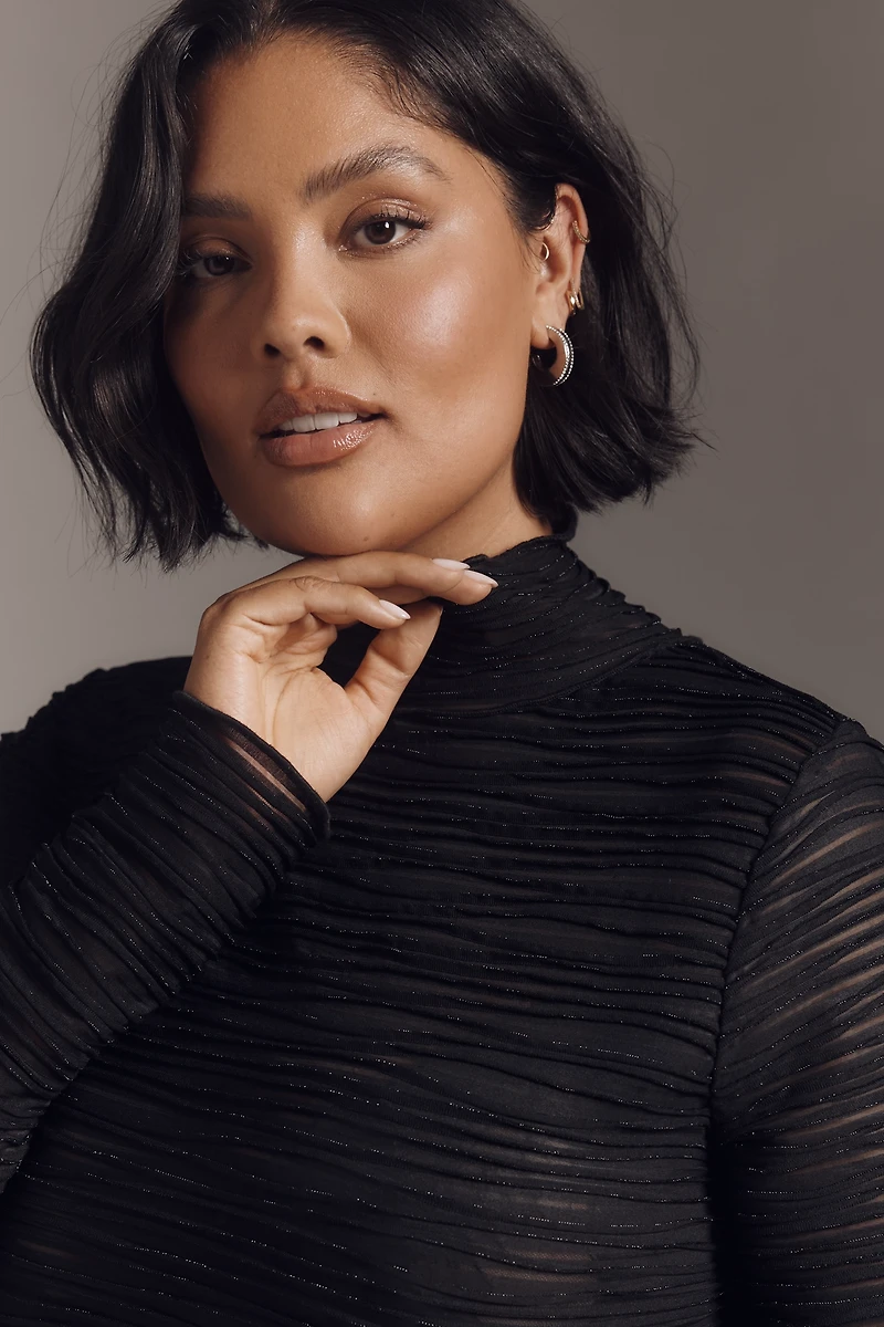 Pilcro Metallic Textured Turtleneck Top