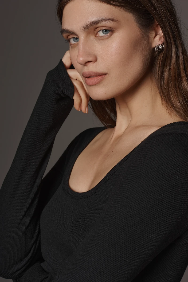 Maeve Long-Sleeve Scoop-Neck Ribbed Tee
