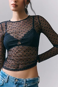 Maeve Sheer Heart Long-Sleeve Top