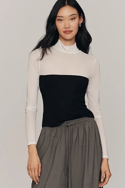Maeve Cold-Shoulder Long-Sleeve Mock-Neck Top