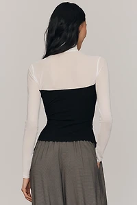 Maeve Cold-Shoulder Long-Sleeve Mock-Neck Top