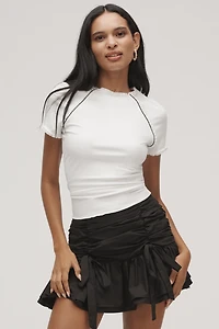 Maeve Mock-Neck Lace-Trim Tee