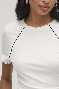 Maeve Mock-Neck Lace-Trim Tee