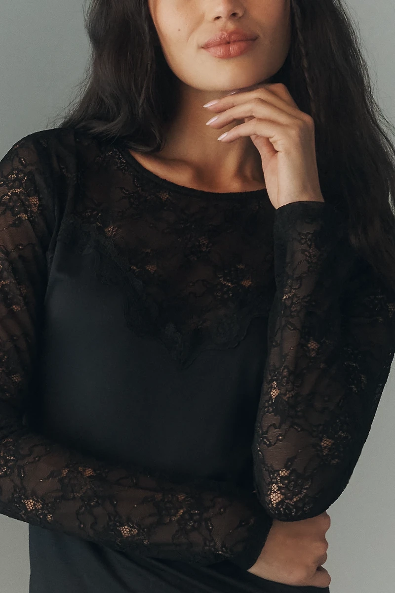 By Anthropologie Long-Sleeve Lace Mix Top