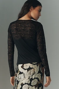 By Anthropologie Long-Sleeve Lace Mix Top