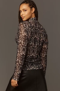 By Anthropologie Mesh Turtleneck Top