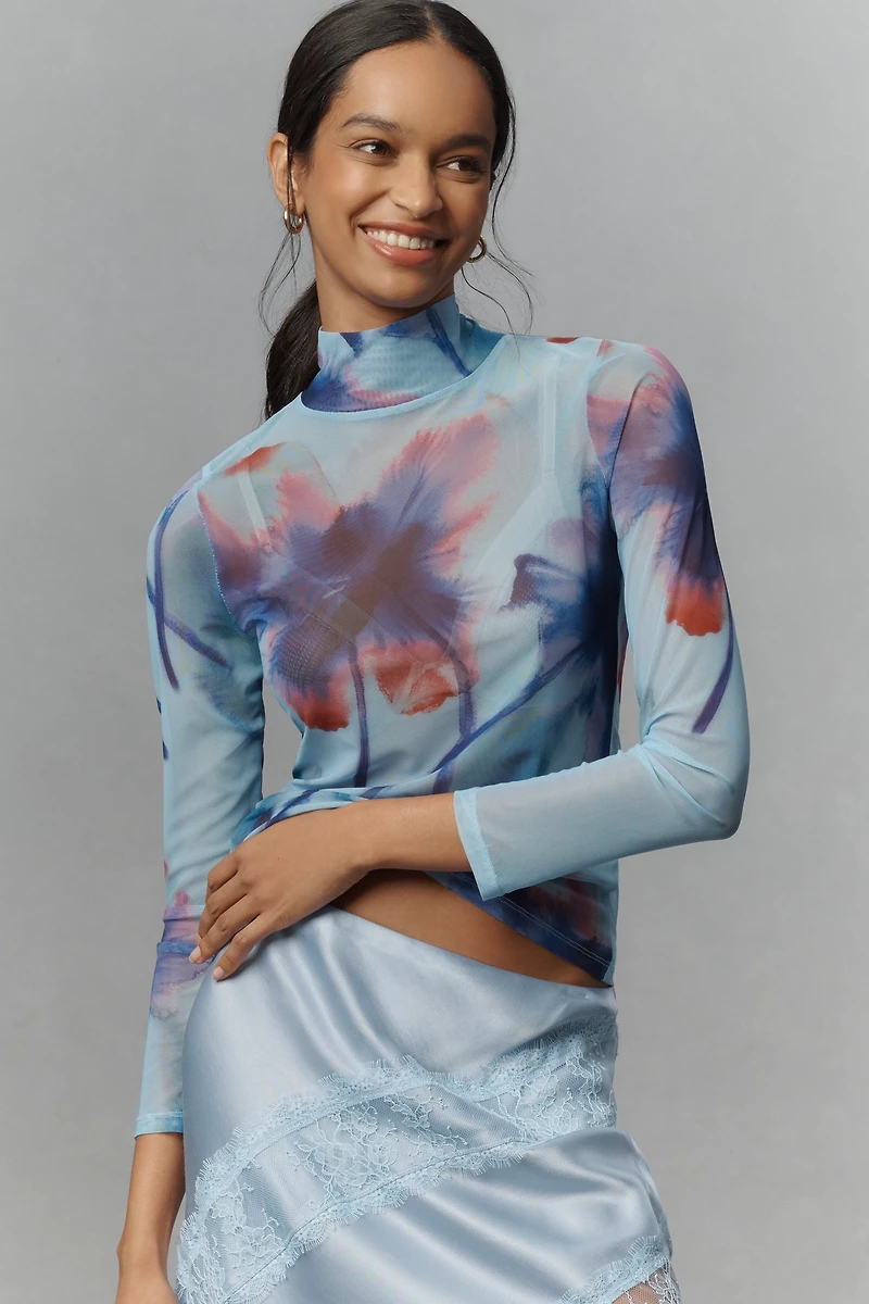 By Anthropologie Mesh Turtleneck Top