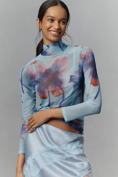 By Anthropologie Mesh Turtleneck Top