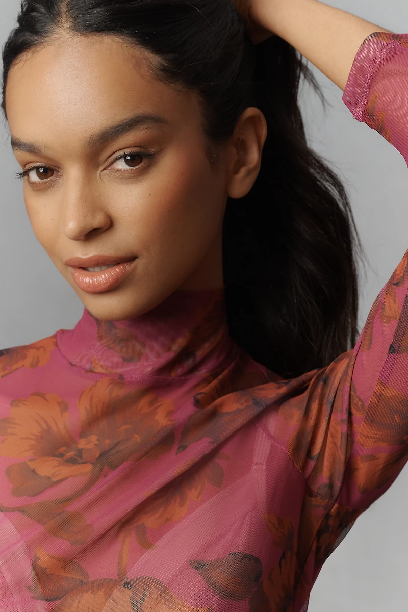 By Anthropologie Mesh Turtleneck Top