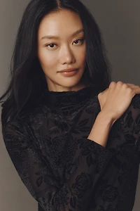 By Anthropologie Flocked Mock-Neck Long-Sleeve Top