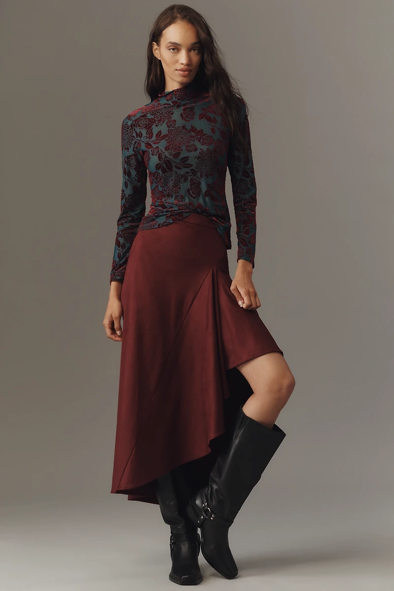 By Anthropologie Flocked Mock-Neck Long-Sleeve Top