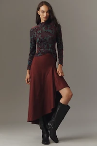 By Anthropologie Flocked Mock-Neck Long-Sleeve Top