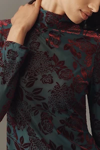 By Anthropologie Flocked Mock-Neck Long-Sleeve Top