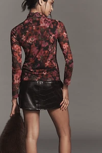 Sanctuary Long-Sleeve Mock-Neck Mesh Top