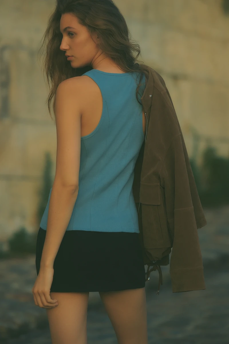 By Anthropologie Corseted Cotton Racer Tank