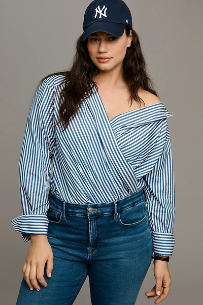 Good American Off-Shoulder Tailored Wrap Top