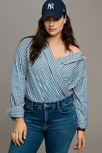 Good American Off-Shoulder Tailored Wrap Top