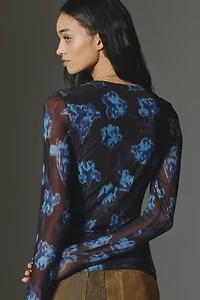 rag & bone Yana Printed Mesh Long-Sleeve Top