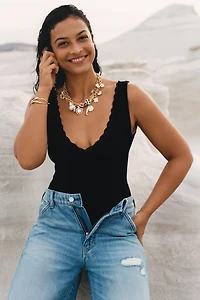 By Anthropologie Lace-Trim Bodysuit